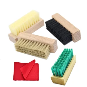 Custom Brand Nylon Plastic Boar Hair Horse Hair Small Shoe Brush Sneaker Cleaner with Microfiber Cloth