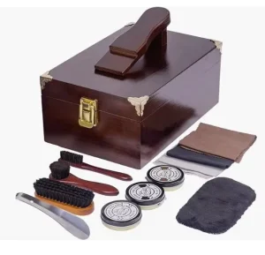 Custom Deluxe Shoe Shine Box Set Shoe Care Kit with Foot Rest Wooden Care Tools Storage Box for Multi Leather Shoes