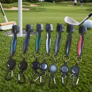 Custom Double Sided Golf Club Brush Cleaner with Retractable Zip Line PP and Steel Bristles Cleaner for Golf Clubs