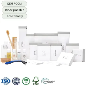 Custom Eco Friendly Soaps and Toiletries Kit Biodegradable Stone Paper Hotel Guest Room Dry Amenities Set