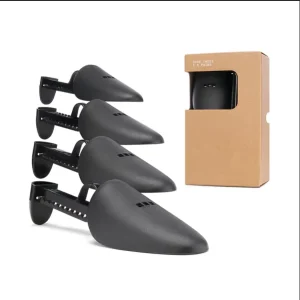Custom Logo 4-Pack Black Adjustable Plastic Shoe Trees PP Plastic+Metal Size 39-46 Cardboard Packaging Shoe Care Kit