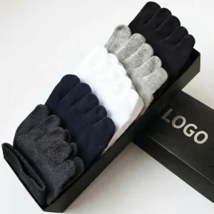Custom Logo Box Packaging Cotton Five Finger Socks Breathable Deodorant Black White Toes Dress Business Socks for Men