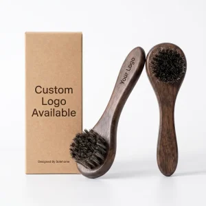 Custom Logo Eco Friendly High Quality Horsehair Shoe Brush Premium Dark Stained Lotus Wood Leather Cleaning Brush