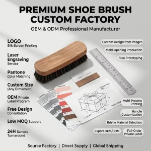 Custom Logo Eco friendly Traditional Long Handled Beech Wood Shoe Cleaning Brush Horse Hair Durable Hanging Loop
