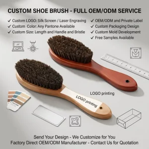 Custom Logo Eco friendly Traditional Long Handled Beech Wood Shoe Cleaning Brush Horse Mane Bristles for Polishing Dust Removal