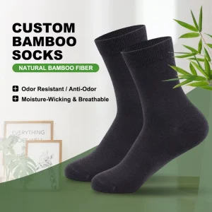 Custom Logo Jacquard Design Solid Color Embroidery Moisture Wicking Bamboo Crew Socks