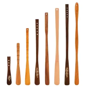 Custom Logo Lazy Long Black Style Shoe Helper Spoons Wood Shoe Horn Hotel Long Shoehorn