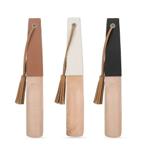 Custom Logo Leather Case Shoe Horn Hotel Household Portable Shoe Lifter Lanyard Fringe Leather Handle