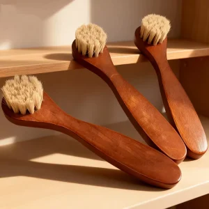 Custom Logo Long Wooden Handle Round Head Shoe Soft Brush Shoe Polish Brush With Boar and Plastic Bristles
