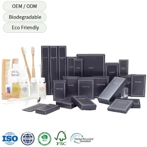 Custom Logo Luxury Bamboo Airplane Travel Toiletries Kit Eco Friendly Biodegradable Dry Amenities Set for Hotel
