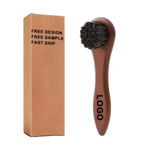 Custom Logo Shoe Brush Professional Horse Hair Wooden Shoe Brush Soft Bristle Non Scratch Polishing Premium Cleaning Brush