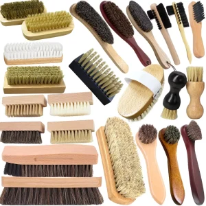 Custom Logo Sneaker Shoes Mini Wooden Shoe Brush Horsehair Bristle Polishing Shoe Cleaning Brush