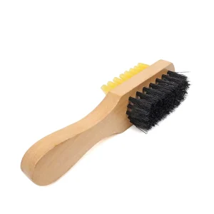 Custom Logo Soft Pig Hair Solid Wood Double sided Fleece Leather Brush Cleaning Suede Wooden Shoe Brush