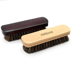 Custom Logo Wooden Handle Shoe Brush Horse Hair Boot Leather Shine Cleaning Brush Private Label Sneaker Scrubber Polishing Brush