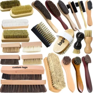 Custom Logo Wooden Horsehair Shine Brushes for Leather and Suede Shoes Boots Care