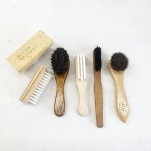 Custom Logo Wooden Shoe Cleaning Brush Horse Hair Suede Leather Shoe Polishing Brush