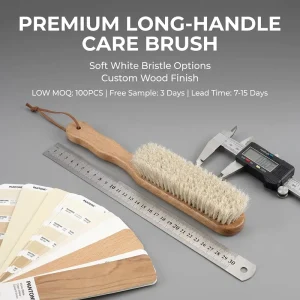 Custom Logo Wooden Sneaker Shoe Cleaning Brush Soft Horse Hair Bristles Long Handle Portable Hanging Loop PP Packaging Shoes