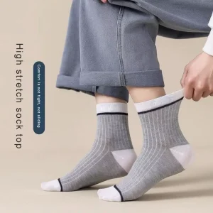 Custom Men’s Mid-Tube Casual Breathable Absorbent Deodorant Spring Bottom 100% Cotton Quick Dry Sports Socks