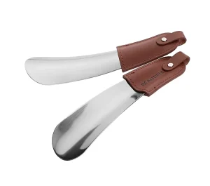 Custom Modern Short Stainless Steel Shoe Horn with Leather Cover