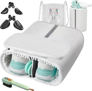 Custom OEM Upgraded Dual Compartment 360gsm Chanille Microfiber Closure Adjustable Shoe Bag for Washing Machine Sneaker Dryer