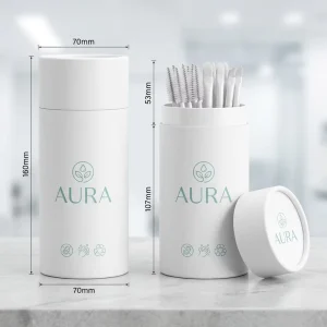 Custom Printed White Cardboard Tube for Disposable Cosmetic Applicators and Spa Tools with Hygienic Sealed Flat Top Design Logo