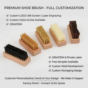 Custom Shoe Cleaner 100% Natural Wooden Horse Hair Bristle Long Handle Hanging Loop Portable Shoe Shine Brush