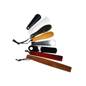 Custom logo Black Long Handle Wood Plastic Metal Leather Shoe Horn Sneaker Gadget