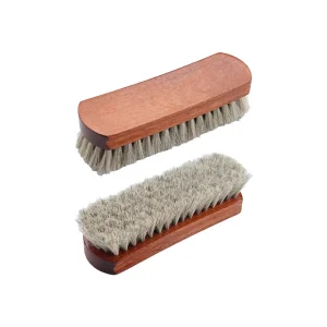 Customized Color Curved Shoe Brush Horse Hair on Wooden Material Hotel Amenities