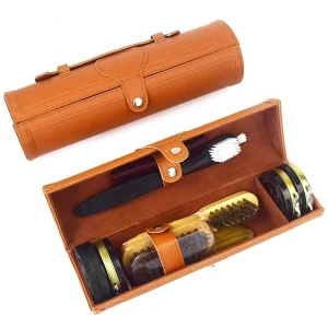 Customized Cylindrical Leather Shoes Cleaning Kit Travel Portable Shoe Care Kit with 8 Pcs Set Shoe Cleaner and Towel