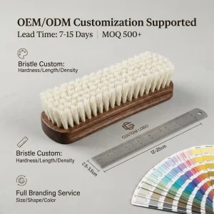 Customized Logo Household Wooden Shoe Brush with Horse Hair Rubber Grip Long Handle & Hanging Loop for Shoe Cleaning Polishing