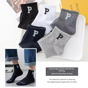 Customized Logo Socks Men’s Socks Sweat Absorbent Breathable Polyester Cotton Deodorant Sports Anti Slip Anti Friction Mid Calf