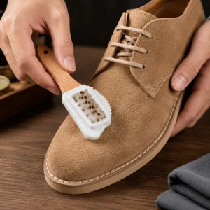 Double Side Suede Shoe Cleaner Brush with Wood Handle and Rubber Eraser Two-in-one for Suede & Nubuck Cleaning