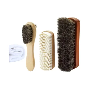 Double Sided Shoe Polish Applicator Kit Wood Variety Soft Leather Cleaning Nubuck Suede Brush for Shoes Horse Hair Cleaning