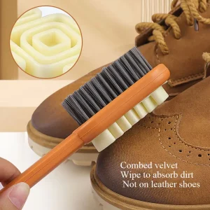 Double Sided Suede Shoe Brush Long Rubber Shoe Brush for Leather Shoes Care