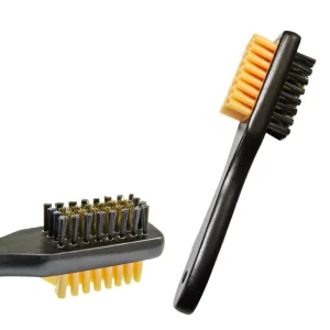 Double Usage Wood Handle Suede Rubber Shoe Brush with Copper Wire for Portable Shoe Cleaning
