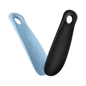 Dual Color Plastic Short Travel Shoe Horns for Men Women Elderly Kids Football Boots Blue & Black 2Pcs