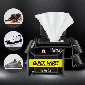 Dual Double Pack Textured Non Woven Disposable Sachet Stain Flip Sneaker Dust Removal Cleansing Wet Shoe Wipes 15x20cm