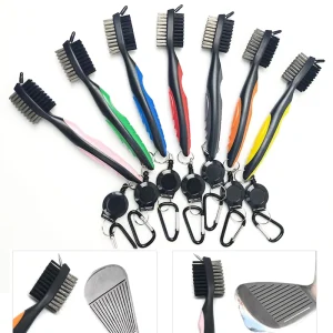 Dual-Sided Retractable Zip Line Golf Club Cleaning Tool Sport Style Divot Tool Steel Spike Plastic Clip Zip Line Brush Cleaner