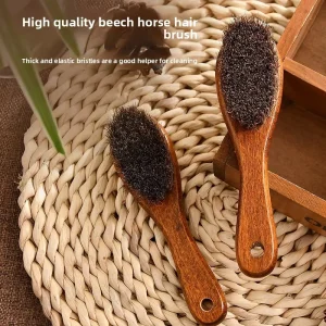 Dust removing Soft bristle Shoe Brush Beech Wood Handle Horsehair Bristles Multi functional Design Laser etched