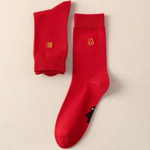 Eco-Friendly Anti-Bacterial Breathable Deodorant Crew Socks Custom Organic Cotton Business Dress Autumn Red Color