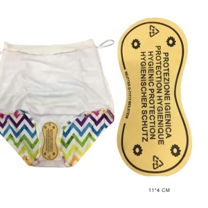 Eco friendly Craft Paper Hygienic Liner Stickers Scratch Off Swimwear Warning Slogan Production for Underwear Clothing