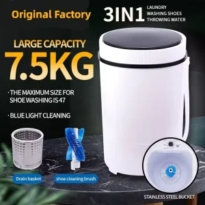 Electric Single Tub Semi Automatic Mini All In One Washer Dryer Tub Laundry Shoe Washer Dual Use Hotel Home Small Washer English