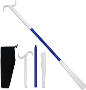 Extra Long Dressing Stick Aid for Shoes, Socks, Shirts and Pants, Sock Removal and Long Shoe Horn with Travel Bag