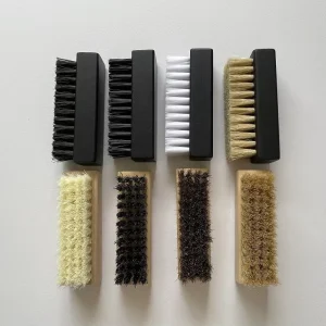 FSC Certified Wooden Sneaker Shoe Brush Grip Handle Natural Black Color for Cleaning Polishing Horse Pig Suede Hair Portable