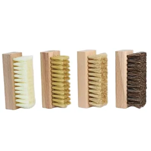Factory 3 Types Solid Wood Portable Shoe Brush Set with Horse Hair Plastic Bristles and Rubber Suede for Cleaning