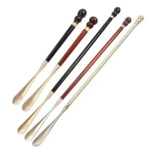 Factory Custom Logo Fashion Wear Shoe Helper Wooden and Copper Luxury Long Shoe Horn