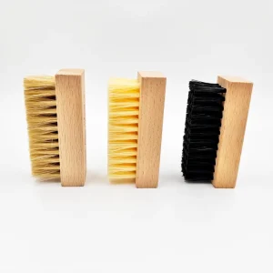 Factory Custom Logo Horse Hair Long Handle Shoe Cleaner Brush Small Beech Wooden Black Shoe Cleaning Tool Personalised