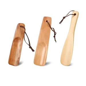 Factory Custom Logo Natural Durable Wooden Shoe Horn Short Handle Men’s Shoe Helper