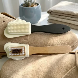 Factory Custom Logo Wooden 3 in 1 Snow Boots Suede Nubuck Leather Shoes Care Cleaning Restorer Soft TPR Crepe Brush