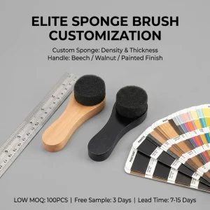 Factory Custom Logo Wooden Handle Sponge Polishing Shoe Brush Long Handle Grip Portable Hanging Loop Decontamination